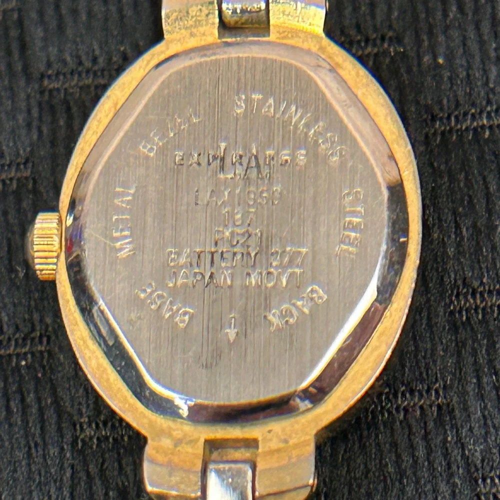 LA Express LAX1350 Womens Oval Quartz Watch Silver Gold Tone Rhinestone Bracelet